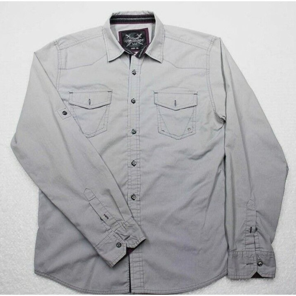 Drill Clothing Company Shirt Mens Medium Long Sleeve Button Up Gray
